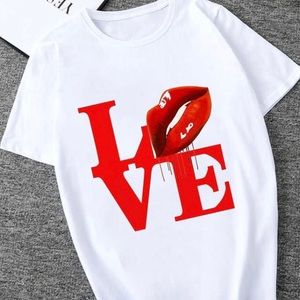 Women Top Tee Shirt Short Sleeve Casual Lips XL